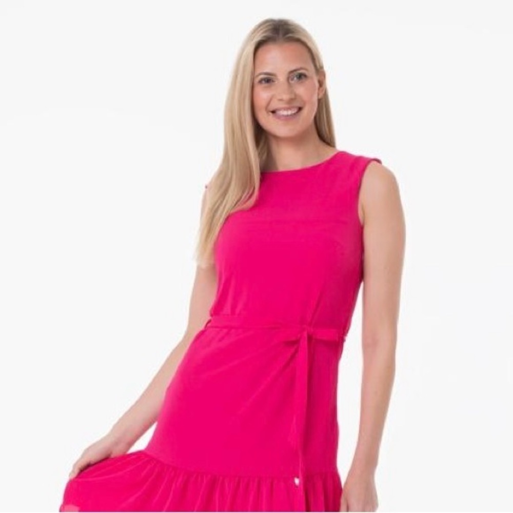 Vibrant Pink Sleeveless Ruffle Hem Spring Dress NWT